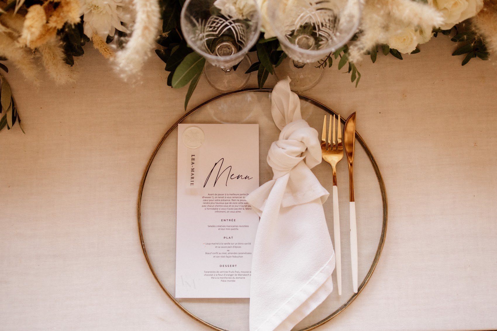 Wedding table detail, an illustrative photograph not showing a named riad